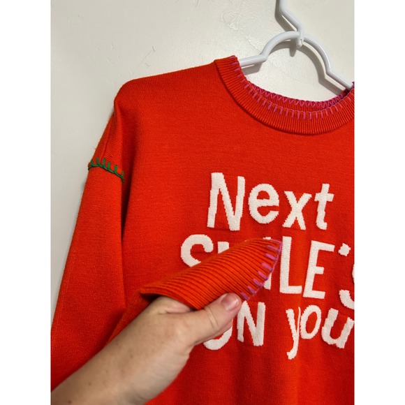 Kerri Rosenthal Orange Next SMILE ON‎ YOU Smiley Sun Knit Sweater Top Size S - Picture 12 of 16